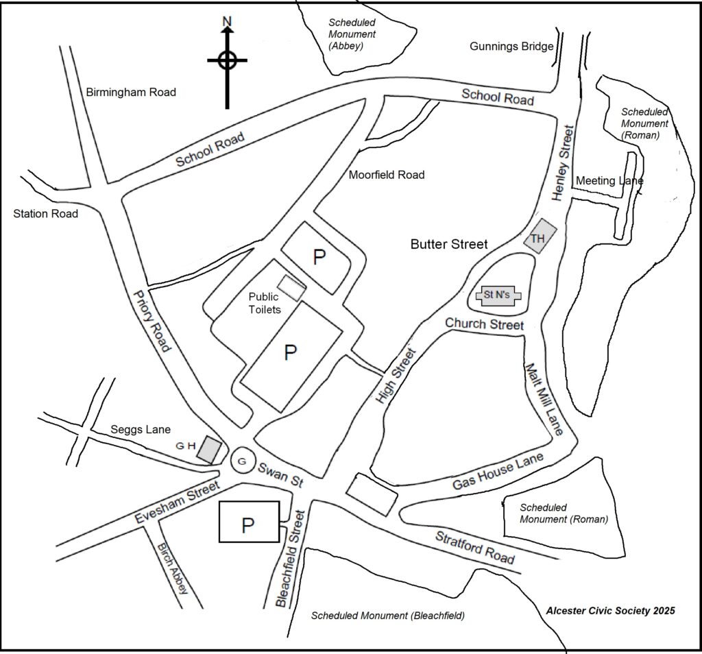 Drawn map of Alcester